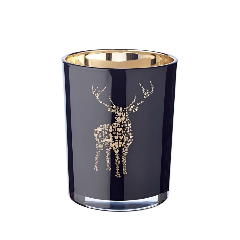 EDZARD Tea Light Holder Fancy Stag Design Black Outside Gold
