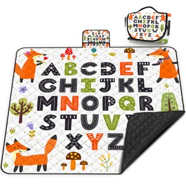 Poedist Extra Large Picnic Blanket Waterproof,80"x 80"Foldable Machine Washable Beach Blanket,Outdoor Blanket for 6-8 Adults,Suitable for Indoor Crawling,Park Beach,Camping,Hiking,Family Travel(ABC)