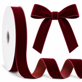 G2PLUS 25mm Burgundy Christmas Velvet Ribbon for Gift Wrapping: 25 Yards