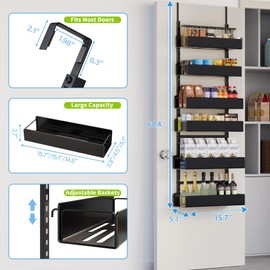 NQW 6-Tier Door Organizer, Heavy Duty Hanging Basket Spice Rack Shelves for Pantry Kitchen, Black