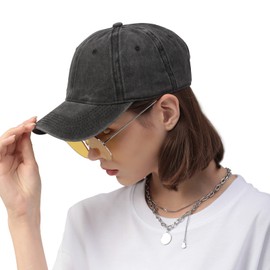 Vintage 100% Cotton Washed Baseball Cap Adjustable Size，Classic Low Profile Plain Retro Unisex Dad Hat(Black)