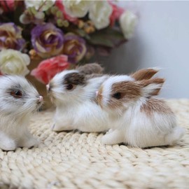 Cldaisy Mini Simulation Rabbits, Realistic Cute Plush Rabbits Lifelike Plush Bunny Realistic Rabbit Miniatures Cute Stuffed Animal Figurines,Home Party Decors Model Gift Miniatures Decorations 1 unit