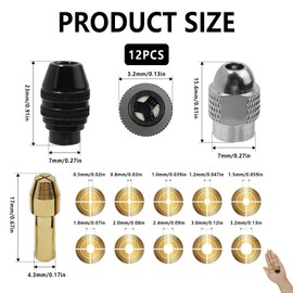 Drill Chuck Collet Set Compatible with Dremel,15PCS Chuck Collet Kit 0.8-3.2mm Shank Replacement 4486 Rotary Tool Keyless,Quick Change Chuck Accessory Brass Collet Metal Nut Kit for DIY & Craft
