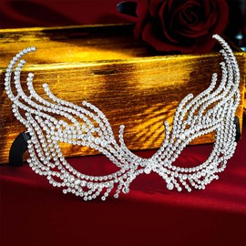 Maeaccx Rhinestone Masquerade Mask for Women,Silver Crystal Venetian Masks,Elegant Mardi Gras Party