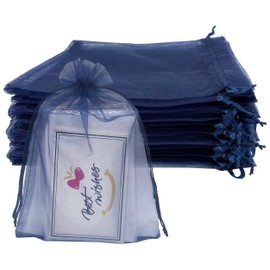 Jexila 100PCS Navy Blue Organza Bags 4''X6'' Small Mesh Drawstring Gift Bags for Jewelry Wedding Birthday Party Favor Pouch Goodie Candy Bags (Navy Blue 4X6'')