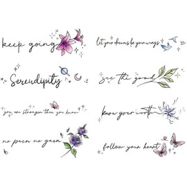 Tatuaje Temporal Pequeño Y Fresco De Color, Pegatina Femenina Duradera, Resistente Al Agua, Pegatina De Tatuaje De Flor Con Letras Inglesas Antireales