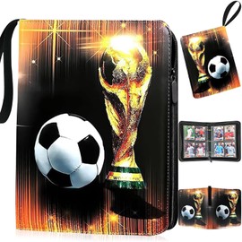 Mockotta Fußball Sammelalbum, 400 KartenSammelalbum Sammelkarten Album Fussball Sammelalbum, 4 Taschen 50 Seiten PU Karten Halter Sammelkartenalben, Sammelkarten mit Reißverschluss und Griffschlaufe