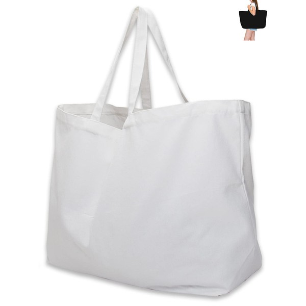 27" Large Canvas Tote Bag - Extra Big Largest Reusable,White
