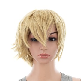 SWACC Unisex Fashion Spiky Layered Short Anime Cosplay Wig for Men and Women (Dark Blonde)