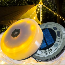 XVZ 32ft/10m Camping Fairy Lights Reel, IP65 Waterproof Solar & USB Charging Portable Camping Lantern with 5 Modes for Camping, Garden and Hiking - Warm Light & Multicoloure