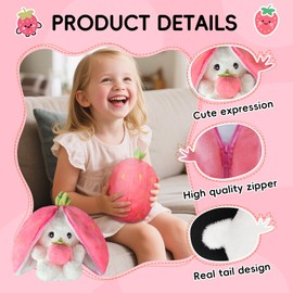 YOOVERSE Easter Bunny Stuffed Animal Plush Pillow Cute Bunny Stuffies Hiding Under Carrot/Strawberry Kawaii Toy Pillow Decoration Gift for Girlfriends and Children
