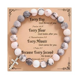 Christian Gifts First Communion Bracelets for Women Cross Bracelet Natural Stone Bracelet Christian Bracelet Rosary Bracelet Religious Baptism Gifts for Teen Girls