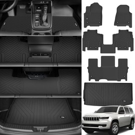 Floor Mats for 2022 2023 2024 2025 Jeep Wagoneer 7 Seats with Trunk Mat All Weather TPE Protection 3 Rows Car Floor Liners Full Set with Cargo Liners for Jeep Wagoneer Accessories