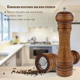 Powstro Pepper Grinder - 8 Inch Pepper Mill Oak Wood Salt Ceramic Adjustable Coarseness Grinder