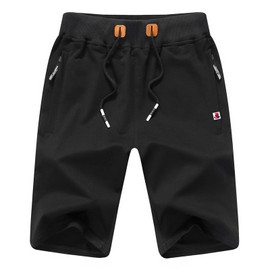 JustSun Men's Cotton Sports Shorts with Zip Pockets, Black 05