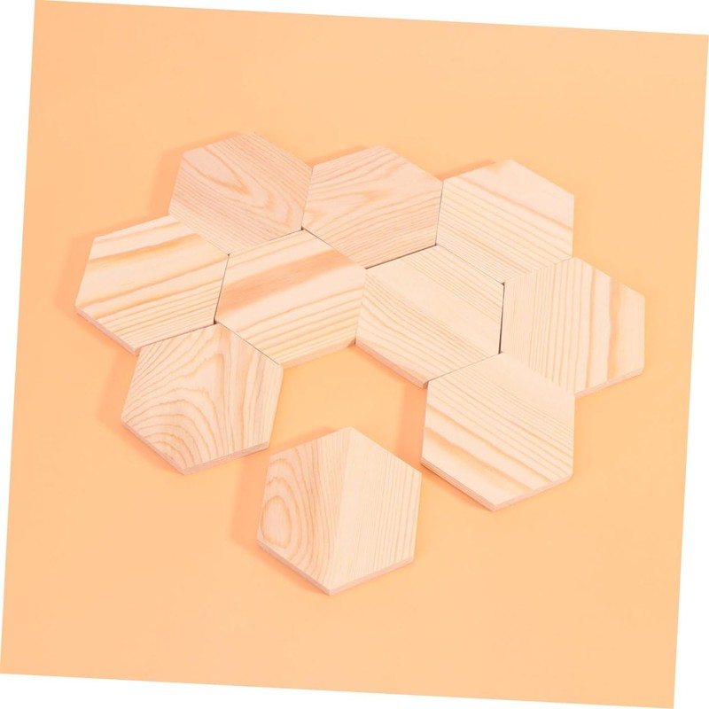 TEHAUX 10pcs Polygonal for DIY Crafts Solid Pine Hexagon Shaped