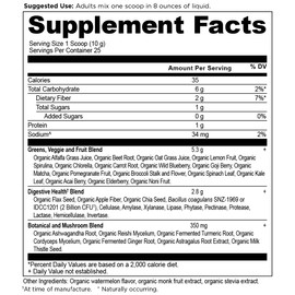 Ancient Nutrition SuperGreens Powder with Probiotics, Organic Watermelon Flavor Greens, Made from Real Fruits, Vegetables and Herbs, for Digestive and Energy Support, 25 Servings, 8.82oz