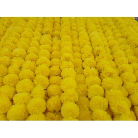 Yellow 5ft Artificial Marigold Flower Garland for Parties Wedding Diwali Mehndi Pooja Festival & Traditional Indian Theme Decoration Home Decoration Photo Prop Backdrops DIY