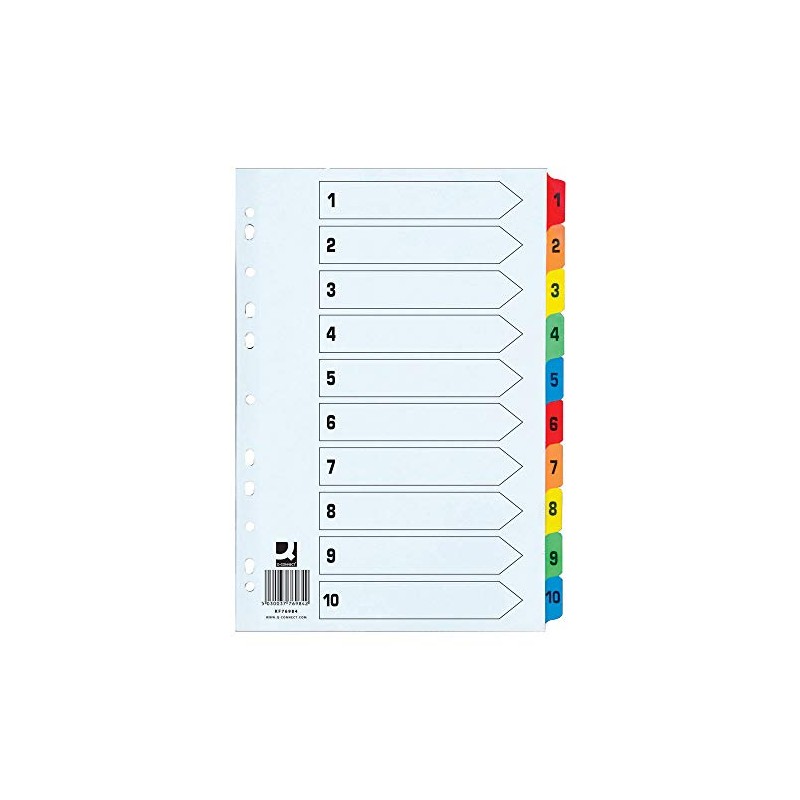 Q-Connect 1-10 Index Extra Wide Reinforced Multi-Colour Tabs KF76984