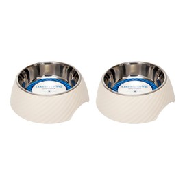 Country Living Set of 2 Enhanced Stainless Steel Dog Bowls with White Swan Twill Melamine Stand, 12oz - Stylish & Durable Pet Feeder, Perfect for Small Dogs, Easy Clean, Modern Design