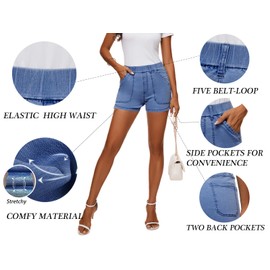 HVEPUO Denim Shorts Women Elastic High Waisted Butt Lifter Shorts with Pockets Summer Cotton Plus Size Y2K Stretch Baggy Jean Shorts for Women Blue XXL