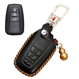 Toyota Smart Key Case, Key Cover, Genuine Leather, 3 Buttons, Special Design for C Toyota, Key Holder, Toyota C-HR, Prius, 50 Series, New Model, Corolla RAV4, 50 Series, Key Case, Black