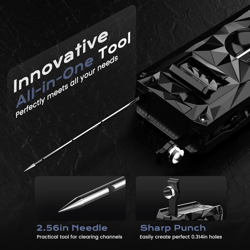 5-in-1 Windproof Lighter with Punch, Draw Enhancer, Holder, Triple Jet