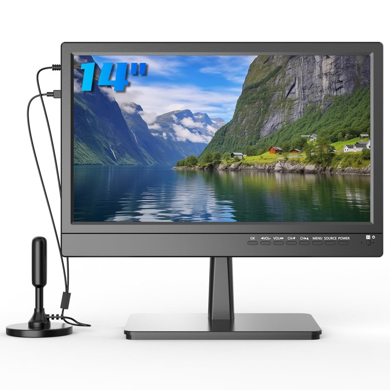 Feihe 14 inch Small Flat Screen Kitchen TV with ATSC