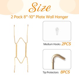 Bilillo 2 Pack Plate Hangers for The Wall, Suitable for 8-10 inch Decorative Plate, Stainless Steel Invisible Heavy Duty Wire Plate Holder with Wall Hooks, Plate Hangers for Displaying Plates