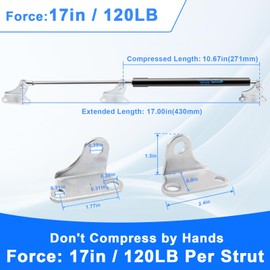 Koaudb 17in 120LB Gas Struts for Heavy Lid with L Mounting Bracket Gas Shocks Lift Lid Gas Cylinder for Cabinets Tool Box Camper RV Heavy-Duty Floor Hatch Trap Door 2Pcs(Support Weight 105-135lb)