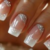 Tips Press On Uñas Francesas Purpurina Con Pegamento,24 Pcs