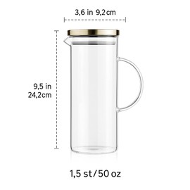 Glass Pitcher with Lid, 50 oz / 1500 ml Water Carafe with Handles Hot Cold Beverage Water Jar Glass Jug for Tea Juice Milk Coffee Iced Beverage