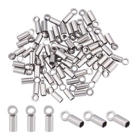 UNICRAFTALE About 60pcs Tube End Caps Stainless Steel Cord Ends 1mm Inner Diameter Smooth End Caps Terminators Cord Finding for Leather Cord Bracelets Jewelry Making, Stainless Steel Color
