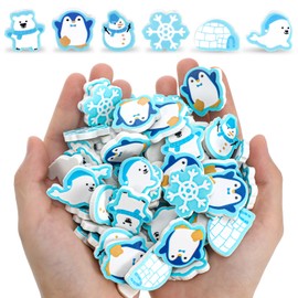 Tenare 150 Pcs Winter Animal Mini Erasers Mini Eraser Assortment Snowflake Snowman Bear Penguin Mini Erasers for Kids Christmas Winter Party Favors Goody Bag Filler (Winter Animal)