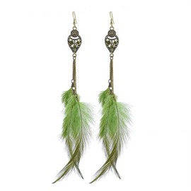 Long Feather Earrings Handmade Natural Feather Dangle Earrings Bohemian Feather Earrings for Women(Green)