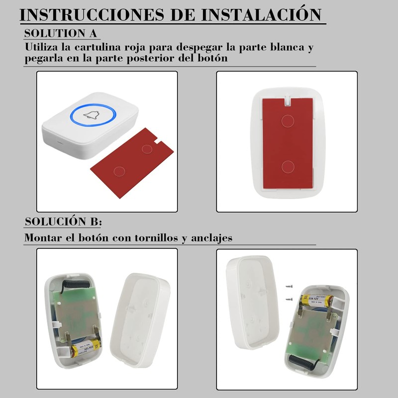 Timbre Inalámbrico para Puerta Exteriores, Botón Impermeable, Rango de Trabajo