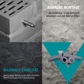 Vooxa Optimal Sieve Sleeves 12 x 80 mm for Composite Mortar, Pack of 10, for M6-M8 Thread, Plastic Anchor Sleeve for Filling with Injection Mortar, Durable and Firm