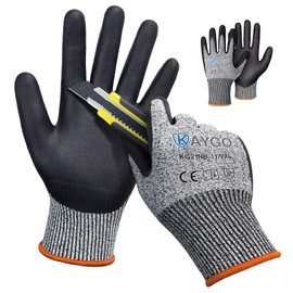 KAYGO 2 Pairs of Work Gloves, Cut Resistant Level C, KG21N, Nitrile Coated Non-Slip Handle, Washable, EN388 4 x 42C Cut Protection Gloves for Cutting, Warehouse, Construction, Car (Grey, XXL, Size 11)