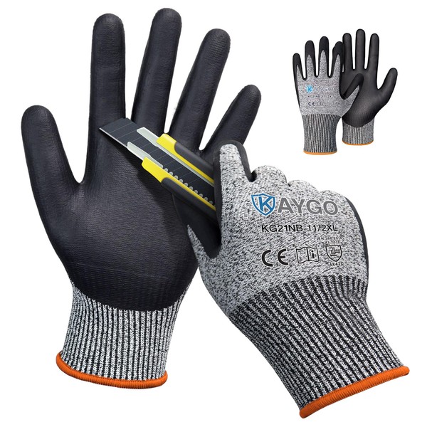 KAYGO 2 Pairs of Work Gloves, Cut Resistant Level C,