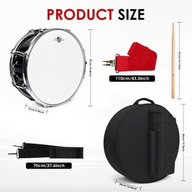 Polar Lights 14" x 5.5" Military-Style Snare Drum Set with Backpack Straps | 8-Lug Precision Tuning System, Quiet Practice Portable Kit, Includes Drumsticks, Drum Key & Gig Bag (Black)