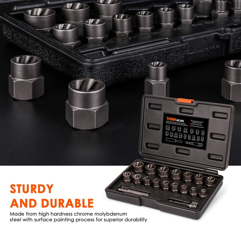 THINKWORK Bolt Extractor Kit, 18-Piece Nut Extractor Socket Set, 3/8"