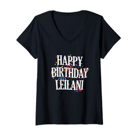 Damen Happy Birthday Leilani Mädchen Vorname Buntes Geburtstag T-Shirt mit V-Ausschnitt