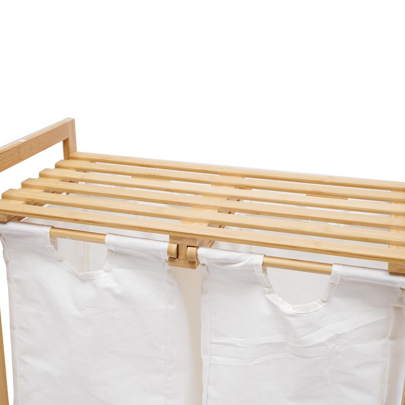Bamboo Laundry Basket Laundry Hamper with 2 Removable Sliding Bags