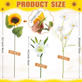 Mimorou 20 Pcs Artificial Sunflower Bouquets Faux Flowers Bouquet Latex Lilies Silk Daisy Sunflowers Spring Flower Arrangement for Wedding Party Decor Mother's Day Table Centerpiece Home Decoration