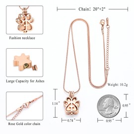 Pet Cremation Jewelry for Dog/Cat Paw Stainless Steel Memorial Locket Urn Necklace with Hollow Urn Cremation Jewelry for Ashes