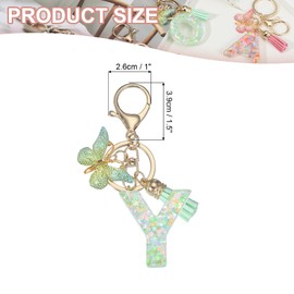 PATIKIL Alphabet Initial Letter Keychain, Resin Cute Keychains with Tassel Butterfly Letter Y Pendant Charm for Women Key Purse Handbag Bag Accessories, Green