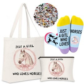 Horse Gift for Women Set Horse Necklace Horse Gifts Socks Horse Stickers 50 Pcs Horse tote Bag-Horse Lovers Gifts