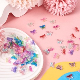 Elecrelive - 140 cabujones de resina de mariposa, 7 colores, abalorio planas que brillan en la oscuridad, abalorio de mariposa, abalorio de uñas, accesorios para el cabello