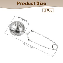 sourcing map 2 Pcs Snap Tea Ball Infuser with Handle, Loose Tea Steeper, Stainless Steel Tea Strainer for Brew Loose Leaf Tea, Silver