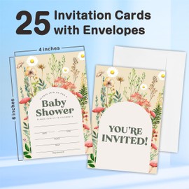 Nuckxy Wildflower Arch Baby Shower Invitations, Party Invites With Envelopes, New Born Baby, Parents To Be, Set of 25 Party Supplies & Decorations - 06